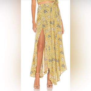 Auguste X Revolve Valentina Wrap Skirt in Floral Bird Yellow